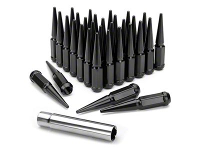Black Spiked Lug Nuts; M14x1.5; Set of 32 (07-25 Silverado 2500 HD)