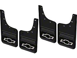 Black Wrap No-Drill Mud Flaps with Bowtie Logo; Front and Rear (20-26 Silverado 2500 HD)
