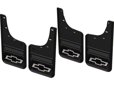 Black Wrap No-Drill Mud Flaps with Bowtie Logo; Front and Rear (20-24 Silverado 2500 HD)