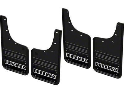 Black Wrap No-Drill Mud Flaps with Duramax Logo; Front and Rear (20-25 Silverado 2500 HD)