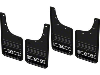 Black Wrap No-Drill Mud Flaps with Duramax Logo; Front and Rear (20-24 Silverado 2500 HD)