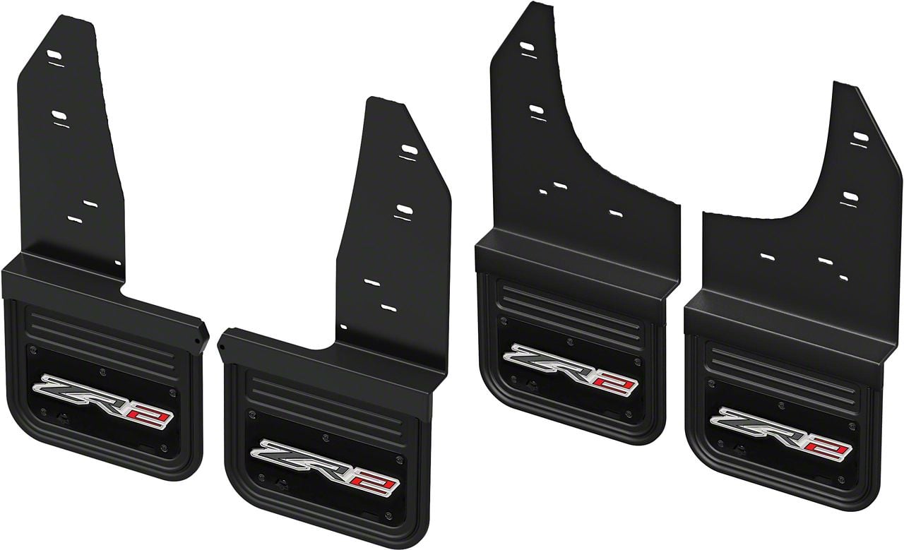 Silverado 2500 Black Wrap No-Drill Mud Flaps with ZR2 Logo; Front