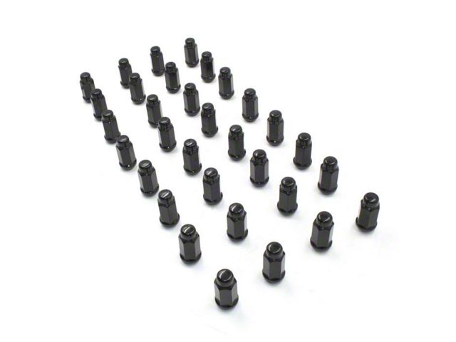 Black XL Bulge Acorn Lug Nut Kit; 14mm x 1.5; Set of 32 (07-24 Silverado 2500 HD)