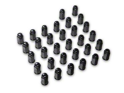 Bulge Black Acorn Lug Nut Kit; 14mm x 1.5; Set of 32 (07-25 Silverado 2500 HD)