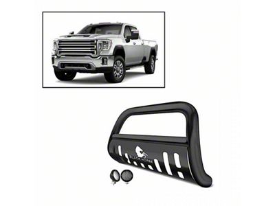 Bull Bar with 5.30-Inch Black Round Flood LED Lights; Black (20-25 Silverado 2500 HD)