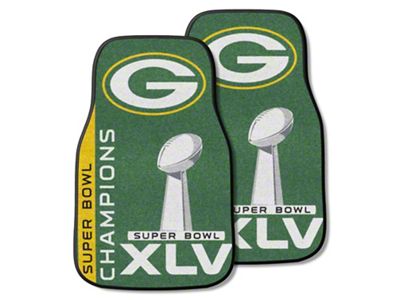 Carpet Front Floor Mats with Green Bay Packers 2011 Super Bowl XLV Champions Logo; Green (Universal; Some Adaptation May Be Required)