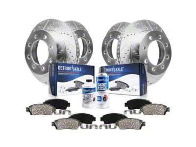 Drilled and Slotted 8-Lug Brake Rotor, Pad, Brake Fluid and Cleaner Kit; Front and Rear (07-10 Silverado 2500 HD)
