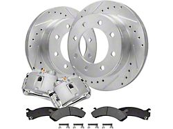Drilled and Slotted 8-Lug Brake Rotor, Pad and Caliper Kit; Front (07-10 Silverado 2500 HD)