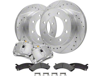 Drilled and Slotted 8-Lug Brake Rotor, Pad and Caliper Kit; Front (07-10 Silverado 2500 HD)