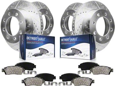Drilled and Slotted 8-Lug Brake Rotor and Pad Kit; Front and Rear (07-10 Silverado 2500 HD)