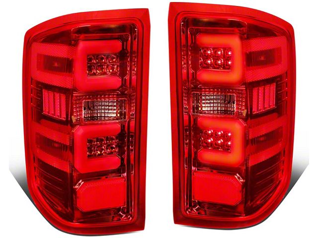 Dual C-Bar LED Tail Lights; Chrome Housing; Red Lens (15-19 Silverado 2500 HD w/ Factory Halogen Tail Lights)