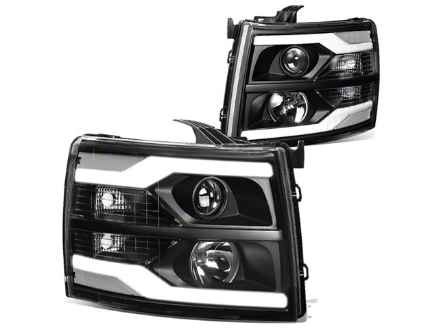 Dual LED DRL Projector Headlights with Clear Corner Lights; Black Housing; Clear Lens (07-14 Silverado 2500 HD)