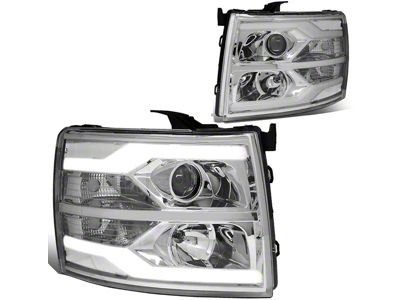 Dual LED DRL Projector Headlights with Clear Corner Lights; Chrome Housing; Clear Lens (07-14 Silverado 2500 HD)