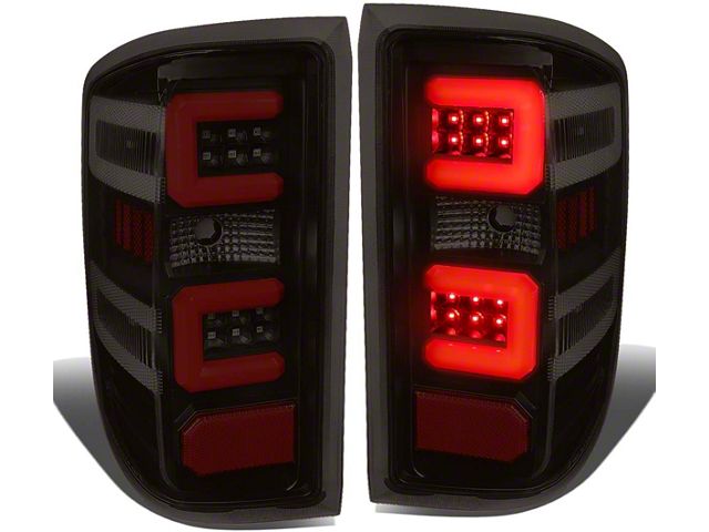 Dual Red C-Bar LED Tail Lights; Black Housing; Smoked Lens (15-19 Silverado 2500 HD w/ Factory Halogen Tail Lights)