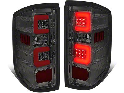 Dual Red C-Bar LED Tail Lights; Chrome Housing; Smoked Lens (15-19 Silverado 2500 HD w/ Factory Halogen Tail Lights)