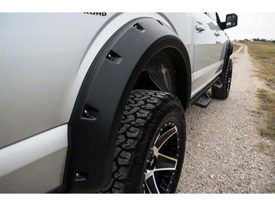 Elite Series RX-Rivet Style Fender Flares; Front and Rear; Smooth Black (20-24 Silverado 2500 HD SRW)