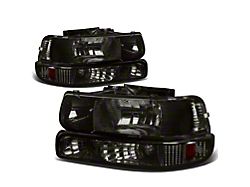 Factory Style Headlights with Amber Corner; Chrome Housing; Smoked Lens (01-02 Silverado 2500 HD)