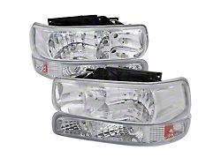 Factory Style Headlights with Bumper Lights; Chrome Housing; Clear Lens (01-02 Silverado 2500 HD)
