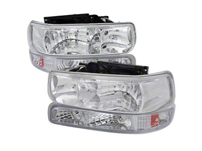 Factory Style Headlights with Bumper Lights; Chrome Housing; Clear Lens (01-02 Silverado 2500 HD)