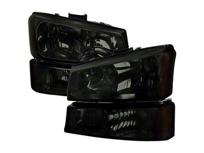Factory Style Headlights with Bumper Lights; Chrome Housing; Smoked Lens (03-06 Silverado 2500 HD)