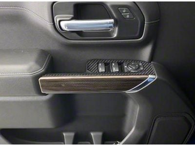 Front Door Switch Accent Trim; Domed Carbon Fiber (20-24 Silverado 2500 HD)