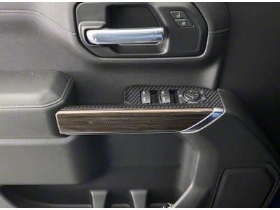 Front Door Switch Accent Trim; Raw Carbon Fiber (20-24 Silverado 2500 HD)