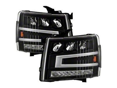 Full LED Headlights with LED Light Bar; Black Housing; Clear Lens (07-14 Silverado 2500 HD)