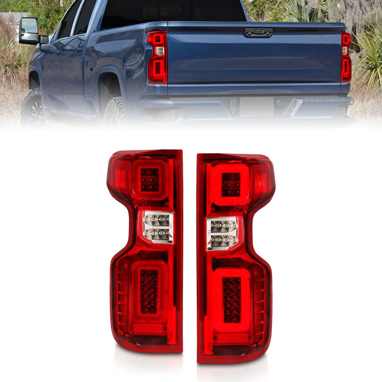 thumbnail interactive-video image 1 of AM Autoparts LED Tail Light Set For Chevy & GMC Trucks (99-07) - Red & Clear Lens 1 of 5