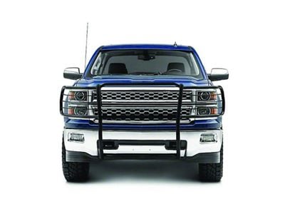 Grille Guard with 5.30-Inch Black Round Flood LED Lights; Black (15-19 Silverado 2500 HD)