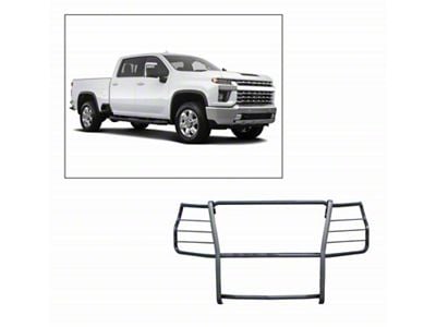 Grille Guard with 5.30-Inch Black Round Flood LED Lights; Black (20-23 Silverado 2500 HD)