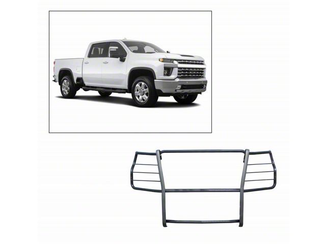 Grille Guard with 5.30-Inch Black Round Flood LED Lights; Black (20-23 Silverado 2500 HD)