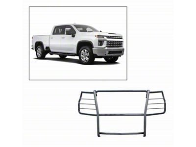 Grille Guard with 5.30-Inch Black Round Flood LED Lights; Black (20-24 Silverado 2500 HD)