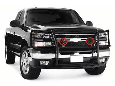 Grille Guard with 7-Inch Round LED Lights; Black (15-19 Silverado 2500 HD)