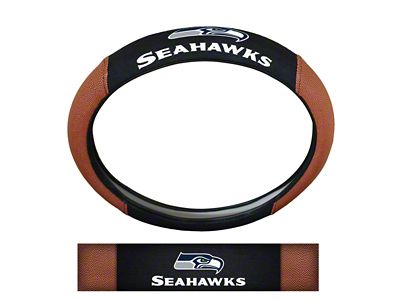 Grip Steering Wheel Cover with Seattle Seahawks Logo; Tan and Black (Universal; Some Adaptation May Be Required)