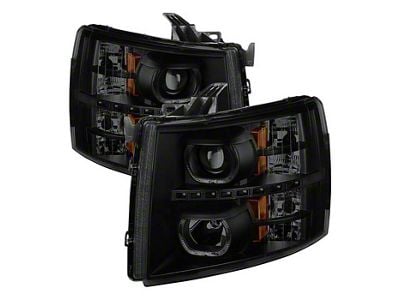 Halo Projector Headlightrs; Black Housing; Smoked Lens (07-14 Silverado 2500 HD)