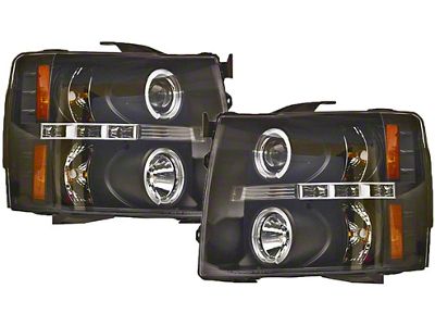 Halo Projector Headlights; Black Housing; Clear Lens (07-14 Silverado 2500 HD)