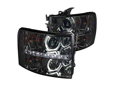 Dual Halo Projector Headlights; Chrome Housing; Smoked Lens (07-14 Silverado 2500 HD)