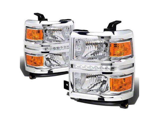 LED DRL Headlights with Amber Corner Lights; Black Housing; Clear Lens (2015 Silverado 2500 HD)