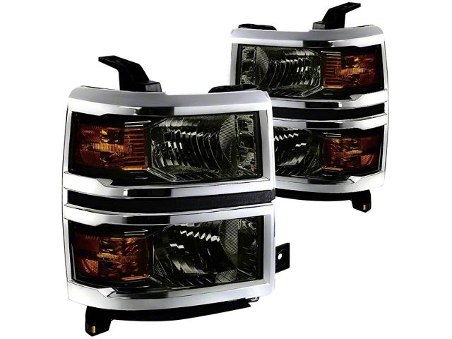 Factory Style Headlights with Amber Corner Lights; Chrome Housing; Smoked Lens (2015 Silverado 2500 HD)