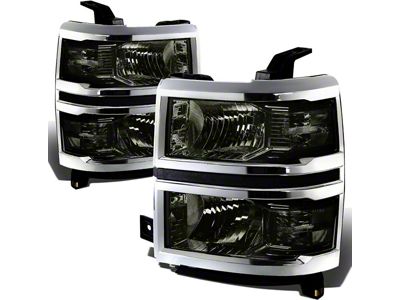 Factory Style Headlights with Clear Corner Lights; Chrome Housing; Smoked Lens (2015 Silverado 2500 HD)