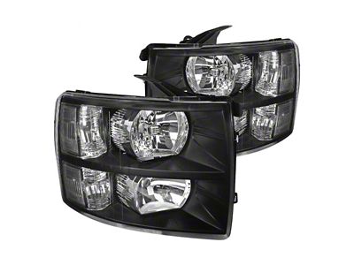 Factory Style Headlights; Matte Black Housing; Clear Lens (07-14 Silverado 2500 HD)