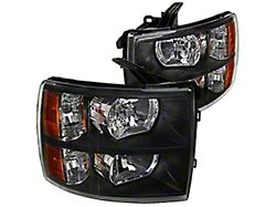 Factory Style Headlights; Matte Black Housing; Clear Lens (07-14 Silverado 2500 HD)