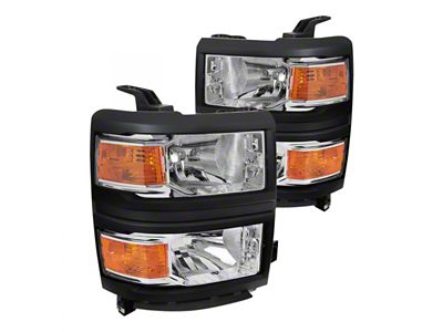Factory Style V2 Headlights; Chrome Housing; Clear Lens (2015 Silverado 2500 HD)