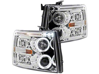 Dual Halo Projector Headlights; Chrome Housing; Clear Lens (07-14 Silverado 2500 HD)