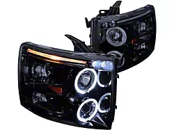 Dual Halo Projector Headlights; Gloss Black Housing; Smoked Lens (07-14 Silverado 2500 HD)