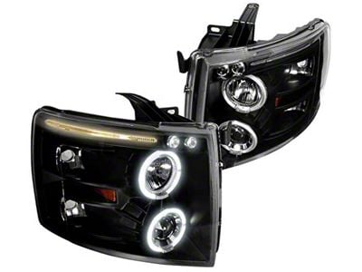 Dual Halo Projector Headlights; Matte Black Housing; Clear Lens (07-14 Silverado 2500 HD)
