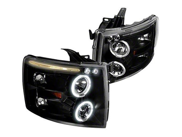 Dual Halo Projector Headlights; Matte Black Housing; Clear Lens (07-14 Silverado 2500 HD)