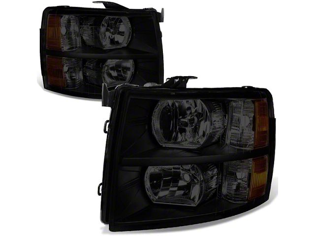 Headlights with Amber Corner Lights; Black Housing; Smoked Lens (07-14 Silverado 2500 HD)