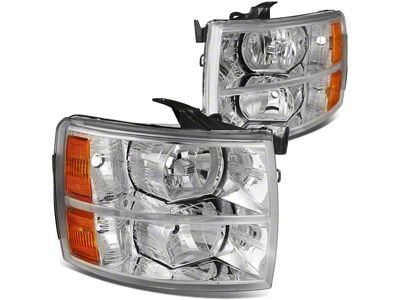 Headlights with Amber Corner Lights; Chrome Housing; Clear Lens (07-14 Silverado 2500 HD)