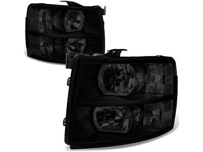 Headlights with Clear Corner Lights; Black Housing; Smoked Lens (07-14 Silverado 2500 HD)